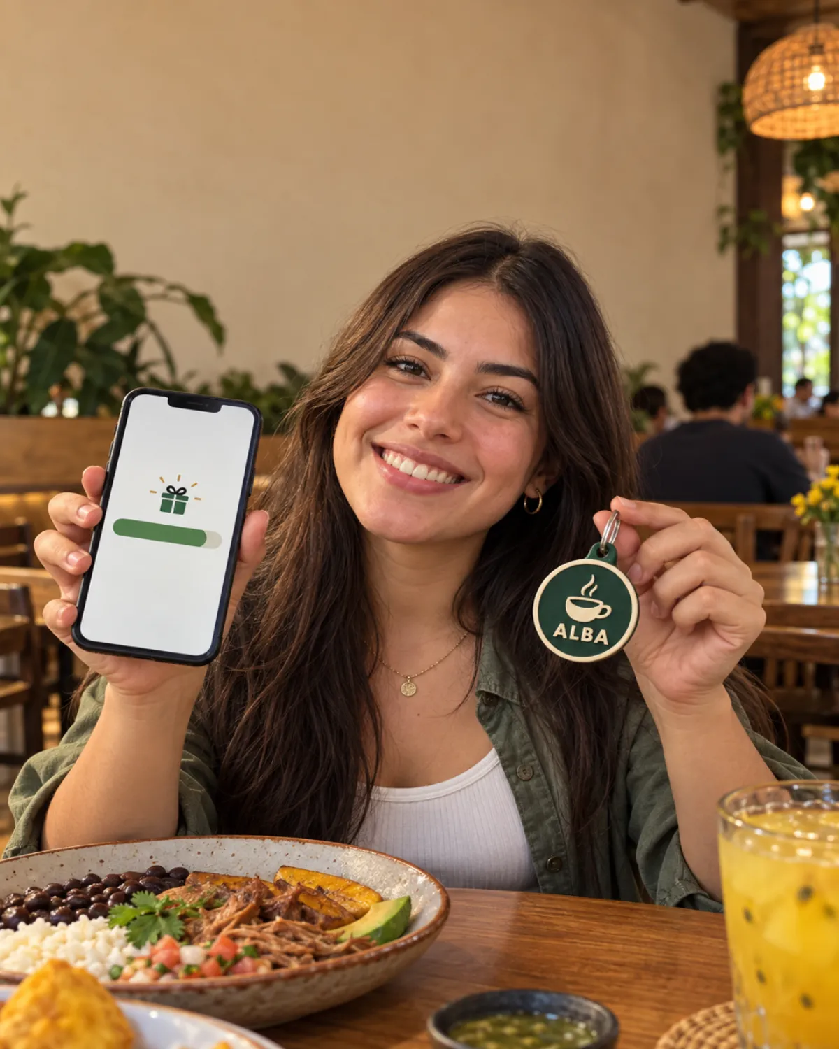 Una clienta consulta sus beneficios del programa de fidelización en el celular