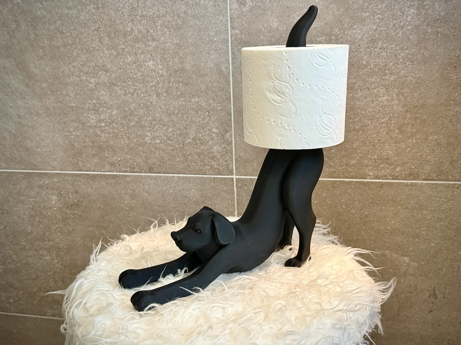 Stretching Dog Toilet Roll Holder