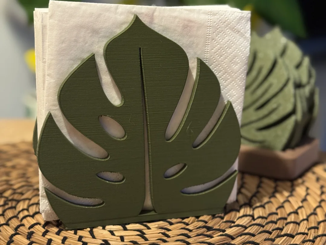 Servilletero hoja monstera impreso en 3D, foto 3