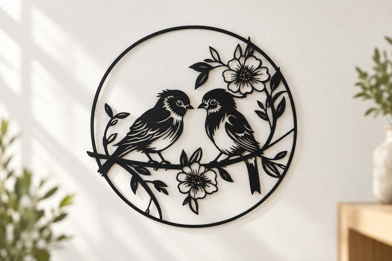 Pássaros com flores, arte de parede