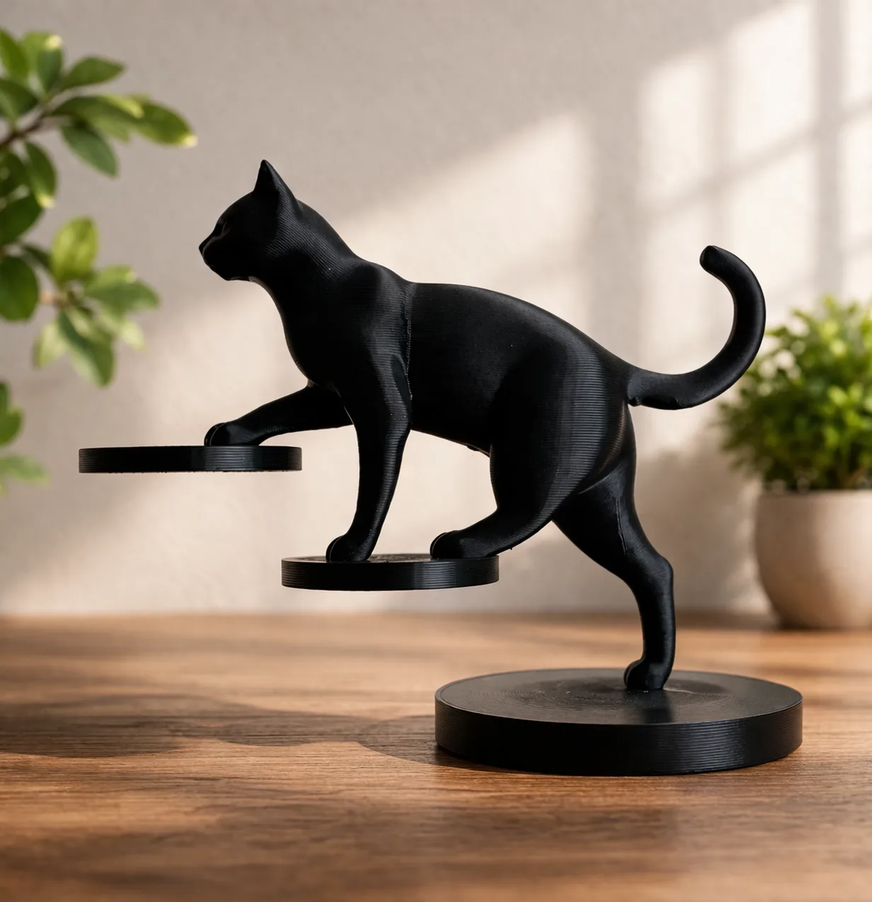 Escultura de gato en equilibrio