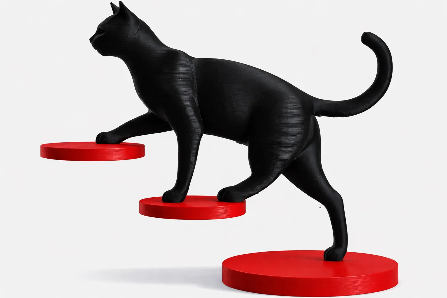 Escultura de gato en equilibrio impreso en 3D, foto 3