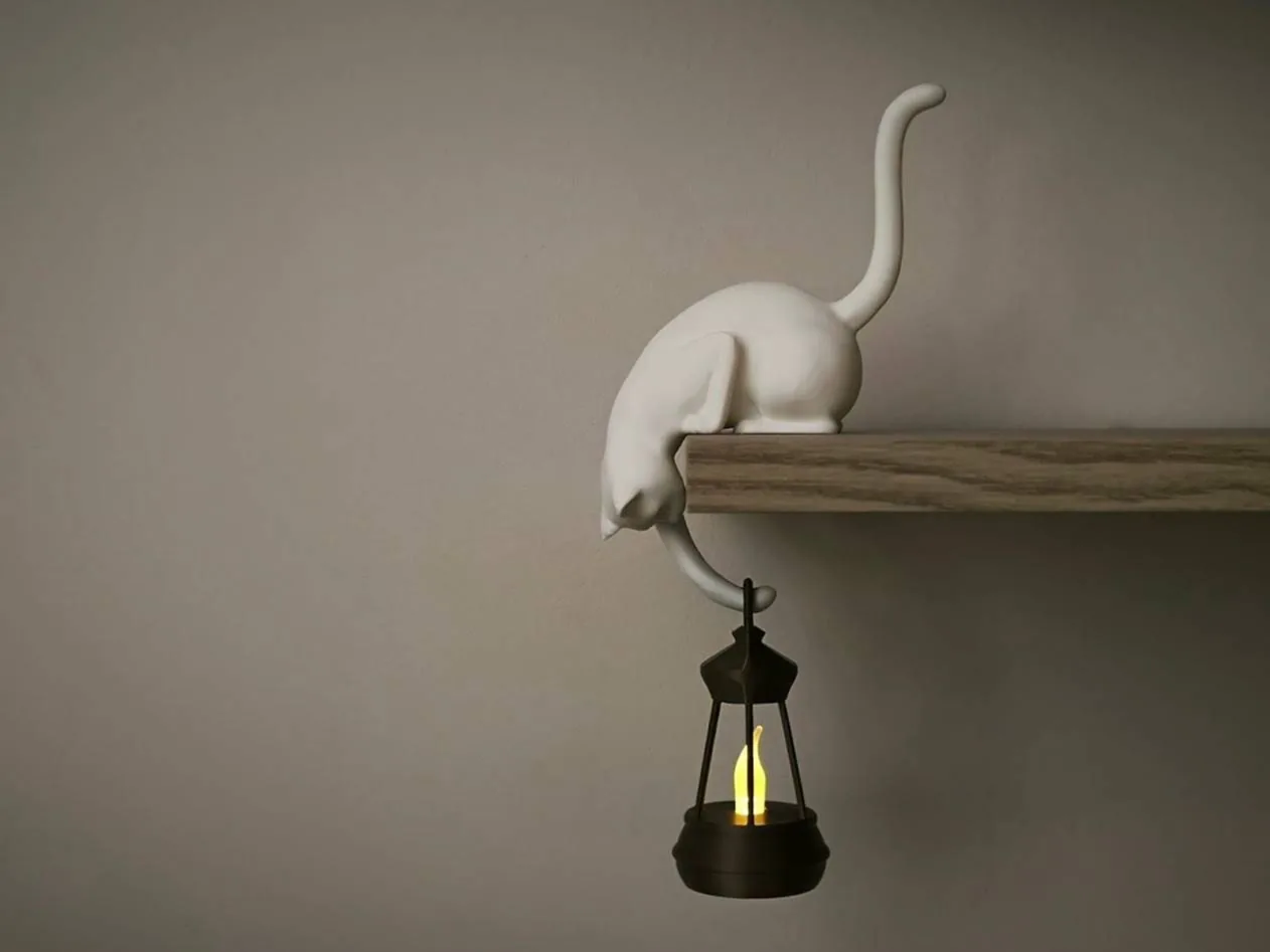 Gato con farol para repisa impreso en 3D