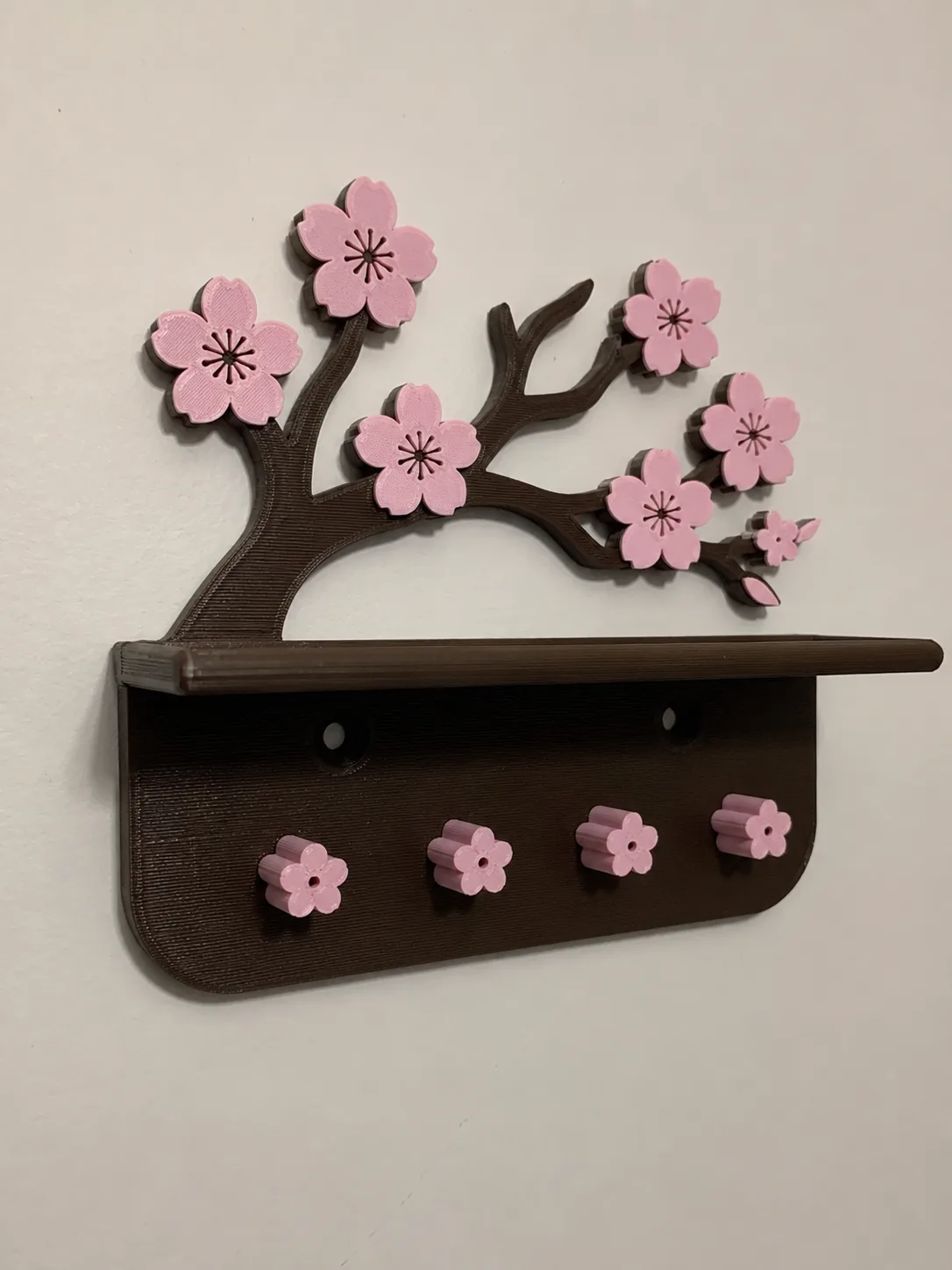 Prateleira flor de cerejeira com porta-chaves impresso em 3D, foto 3