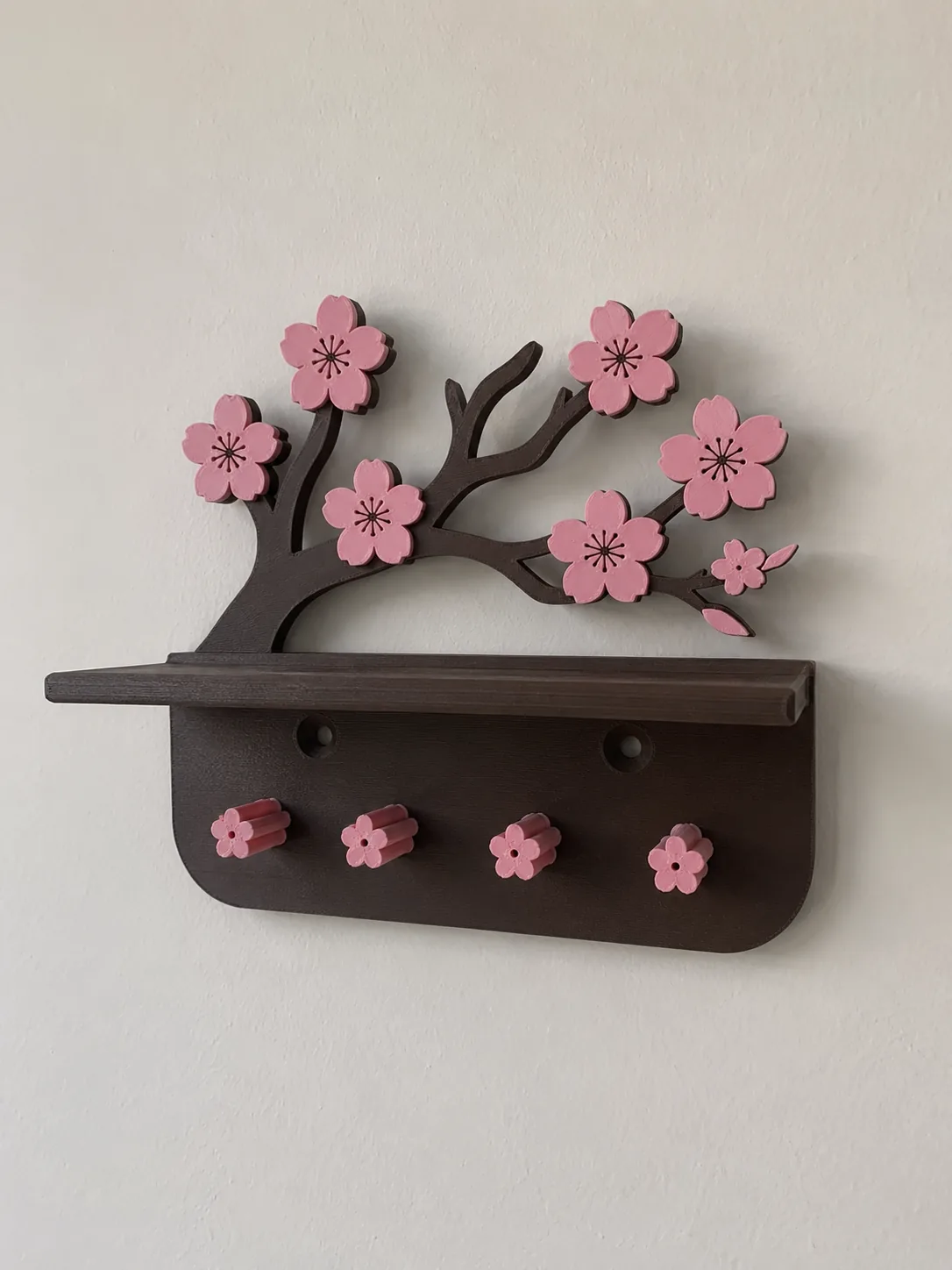 Prateleira flor de cerejeira com porta-chaves impresso em 3D, foto 4