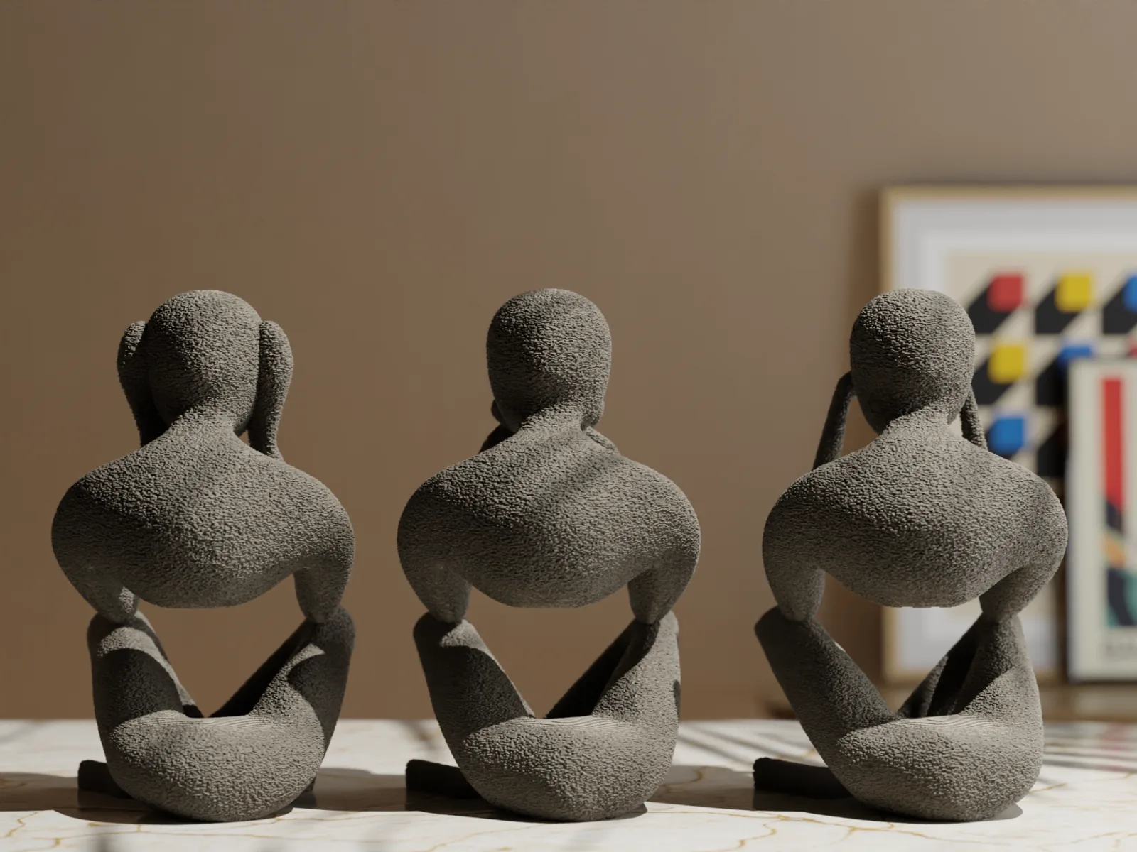 Trio Não Vejo, Não Ouço, Não Falo impresso em 3D, foto 3