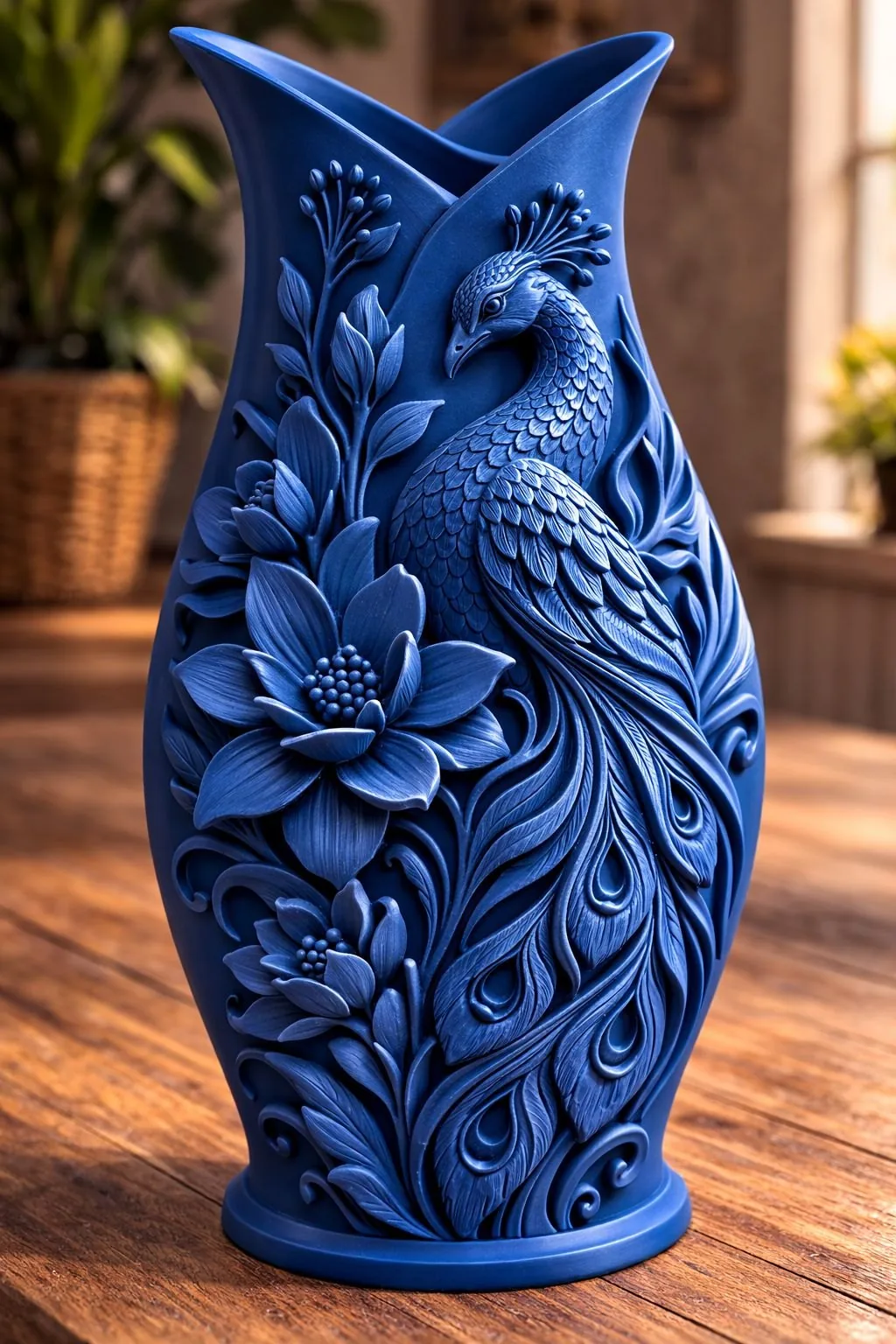 Jarrón pavo real en relieve