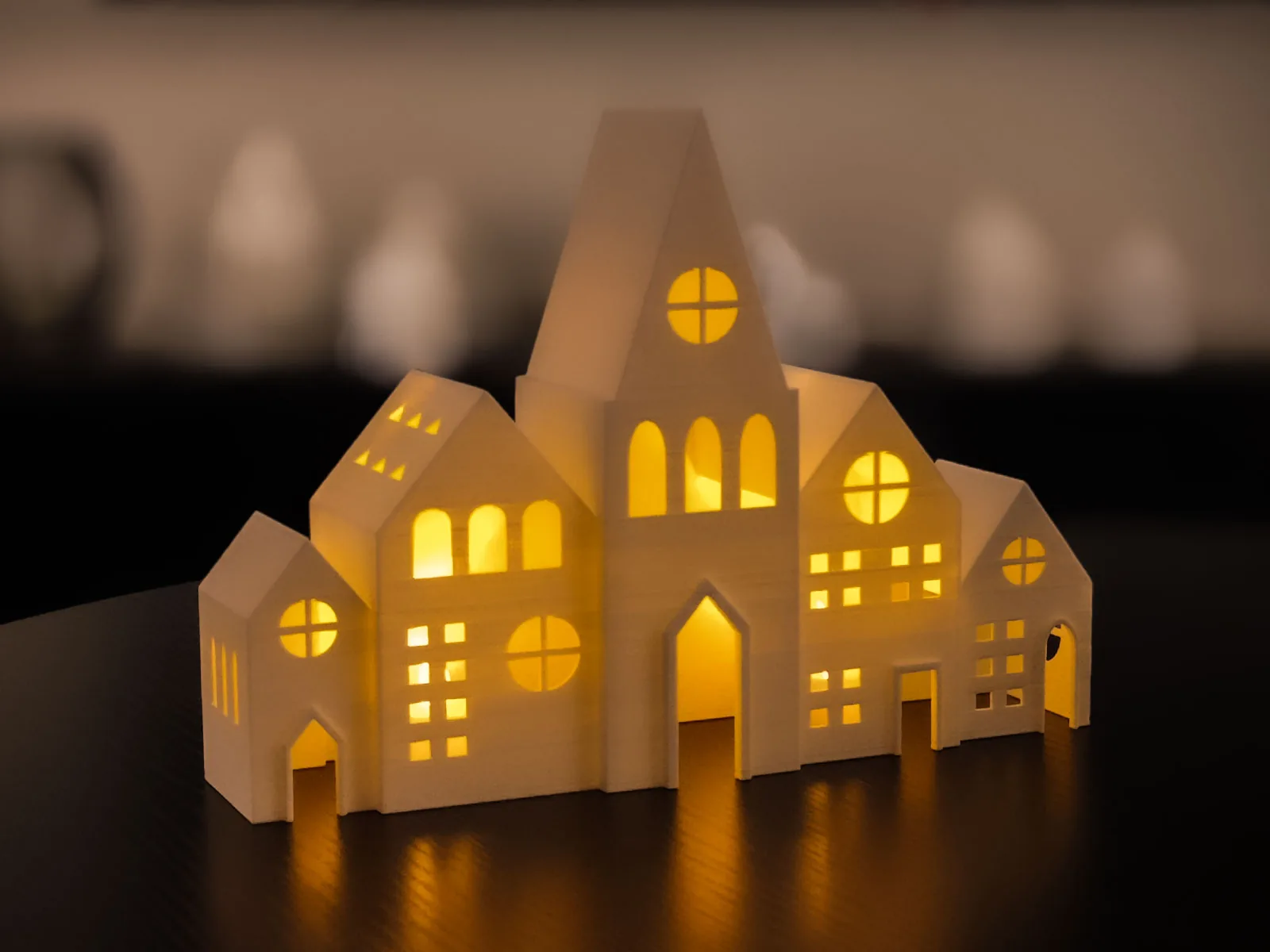 Casita navideña con luz LED de té