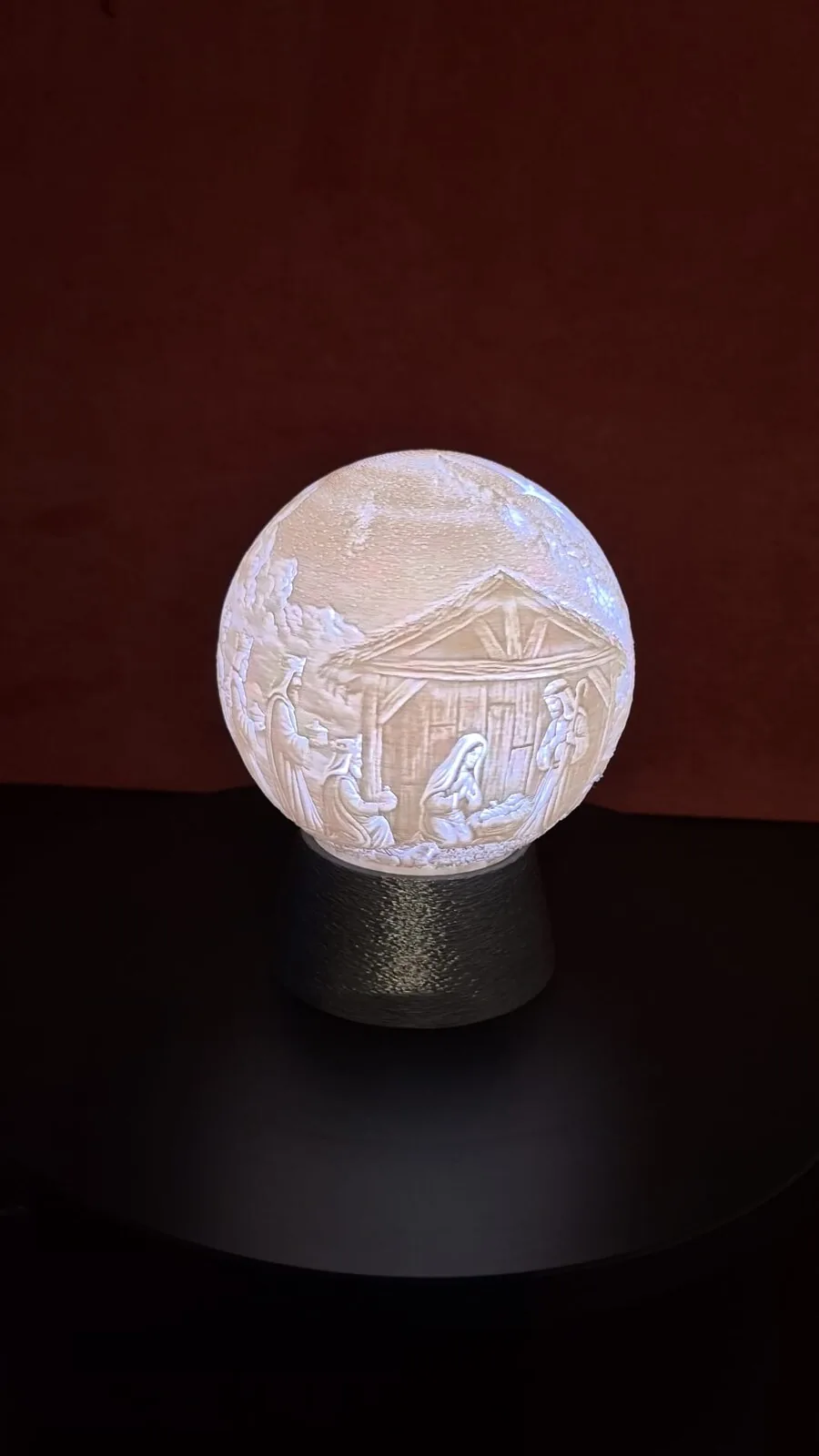 Esfera de litofania natalina com base para vela LED impresso em 3D, foto 3