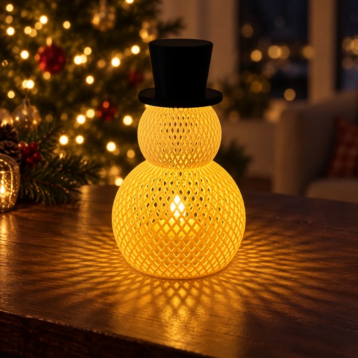 Boneco de neve vazado para vela LED impresso em 3D, foto 4