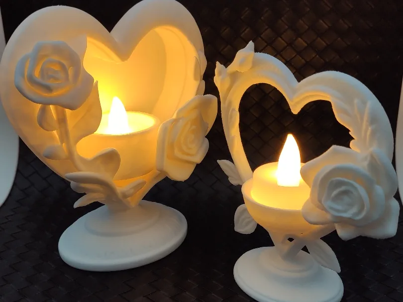 Portavelas LED de corazón con rosa (2 piezas)
