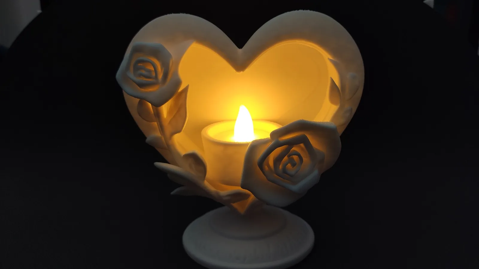 Porta-velas LED de coração com rosa (2 peças) impresso em 3D, foto 3