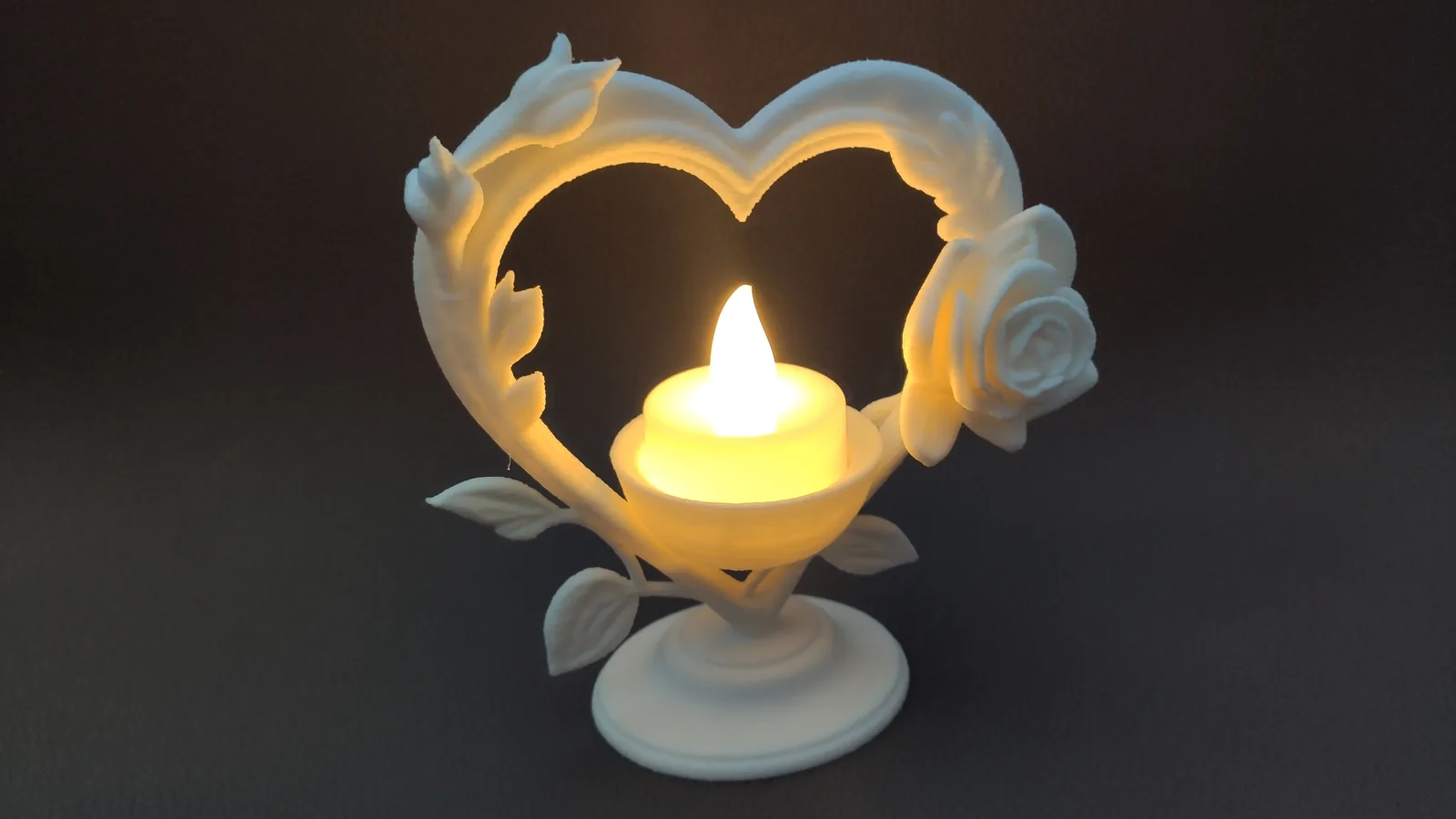 Porta-velas LED de coração com rosa (2 peças) impresso em 3D, foto 4