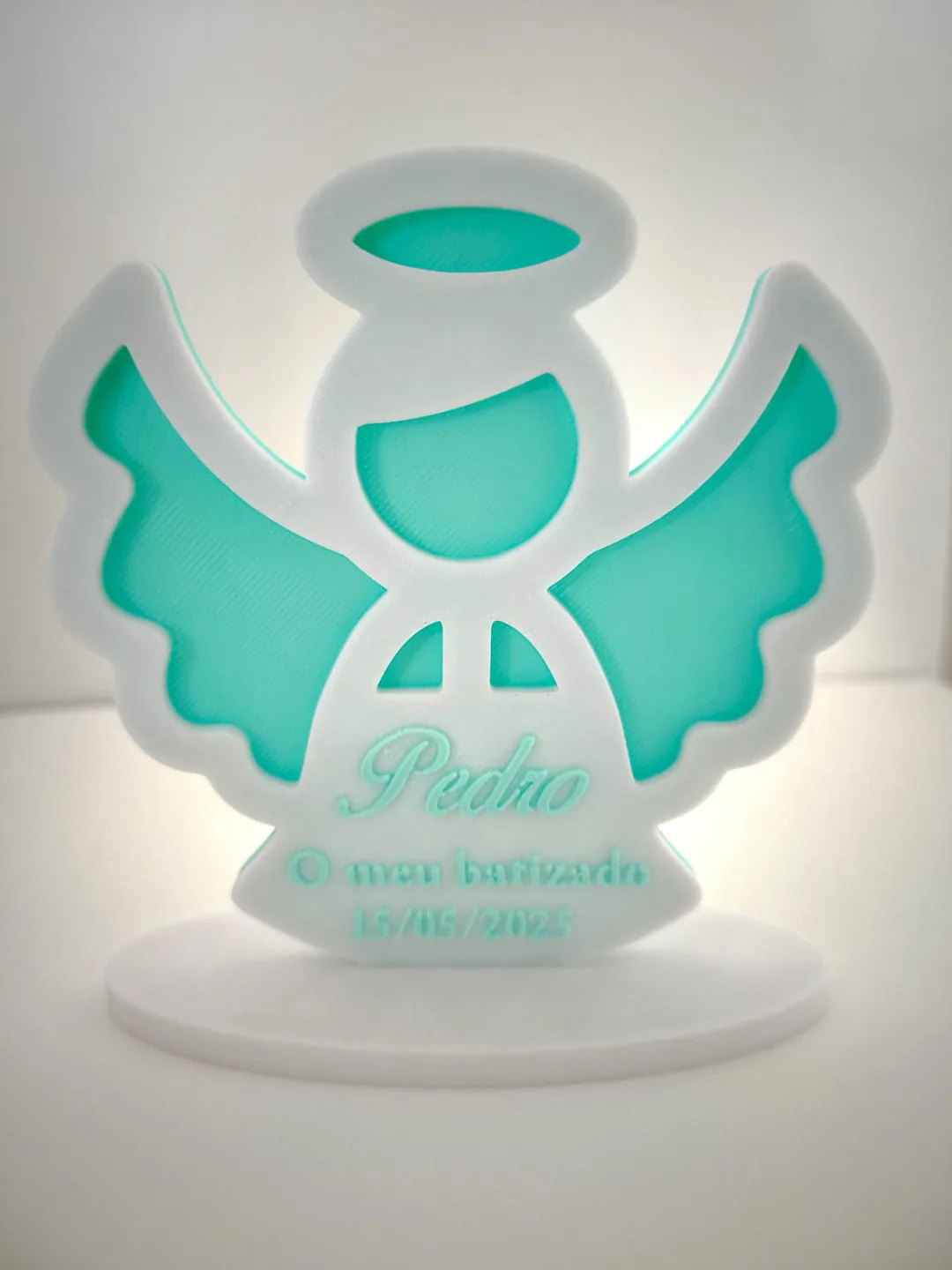 Ángel de bautizo con nombre impreso en 3D, foto 3