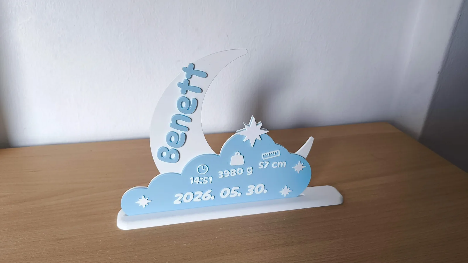 Placa de Nascimento com Lua e Nuvem impresso em 3D, foto 4