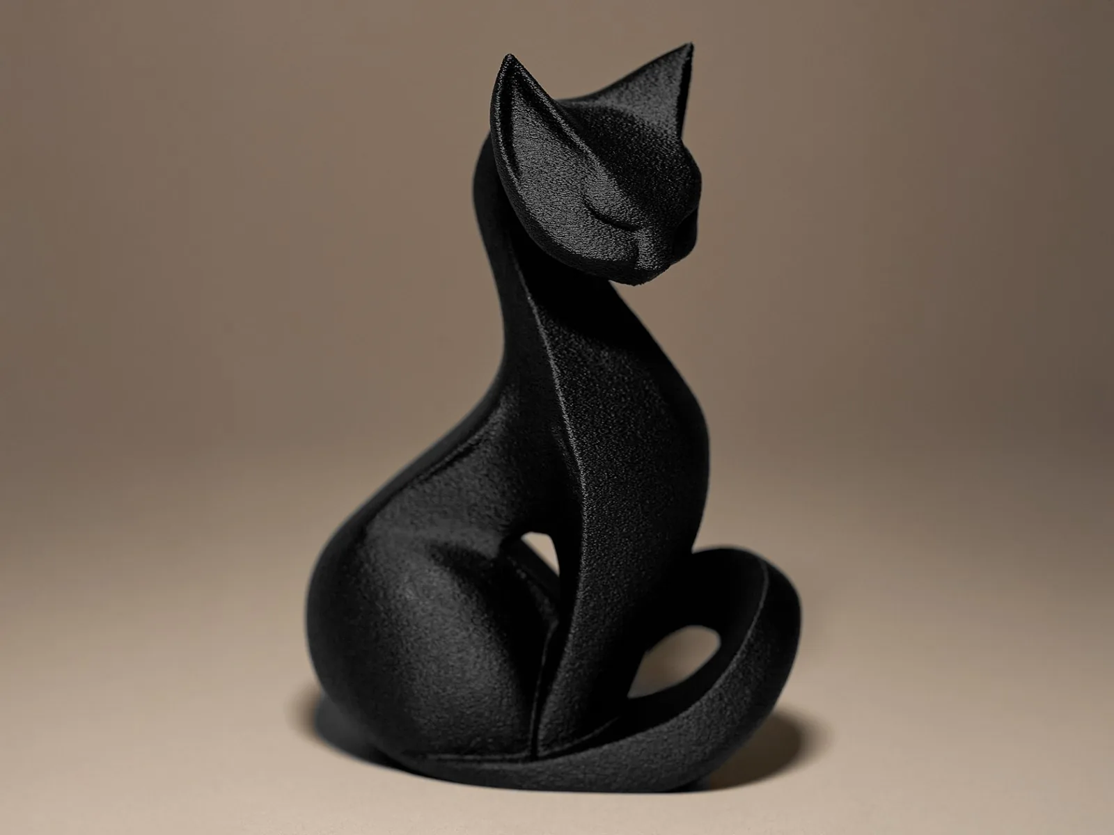 Gato minimalista sentado impreso en 3D, foto 3