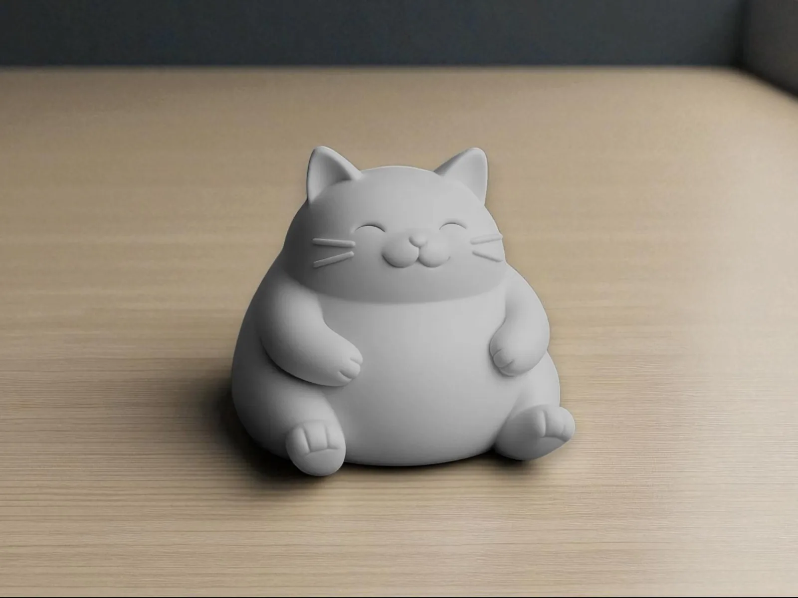 Gato gordito feliz impreso en 3D