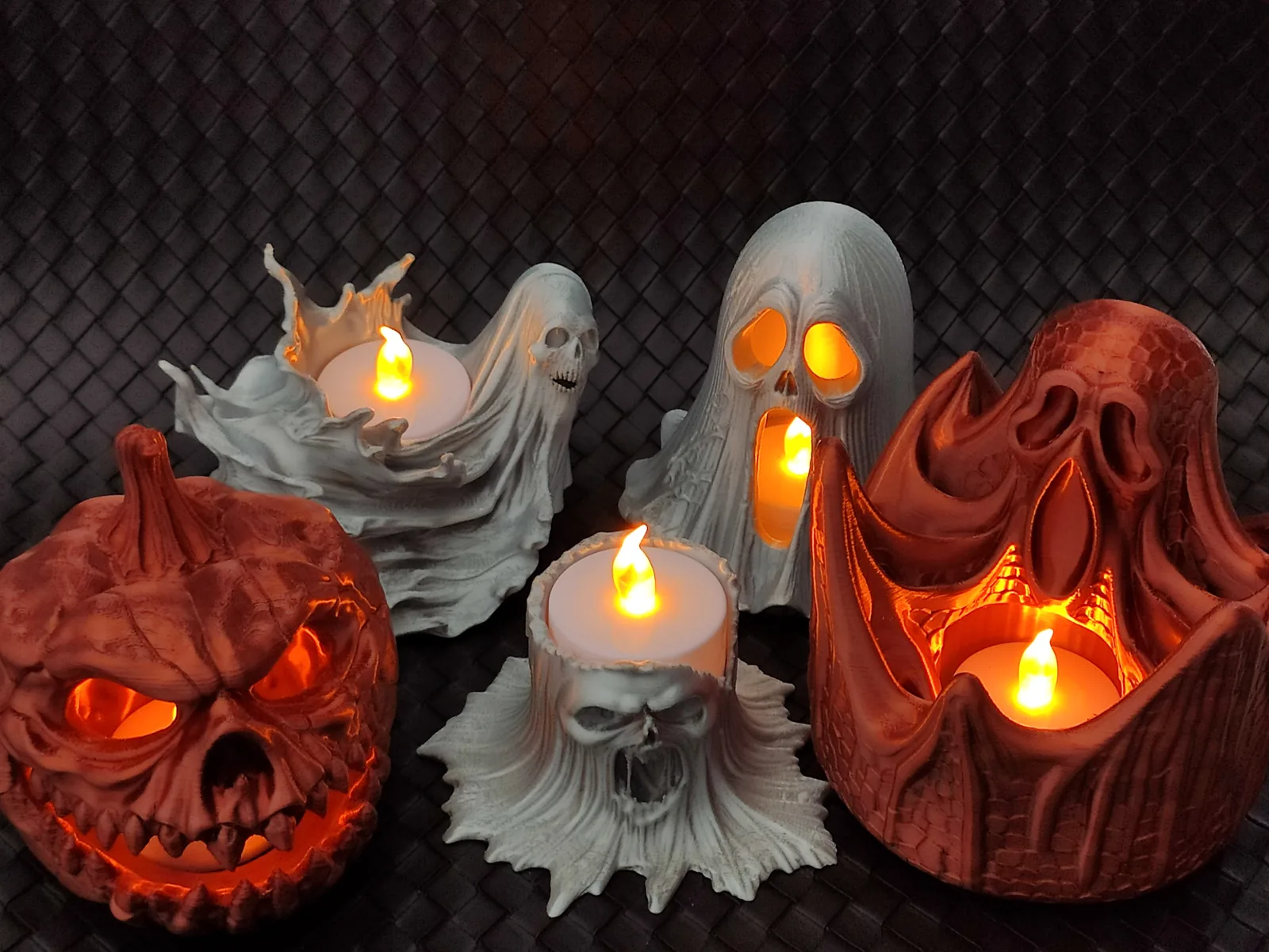 Kit com 5 porta-velas de Halloween
