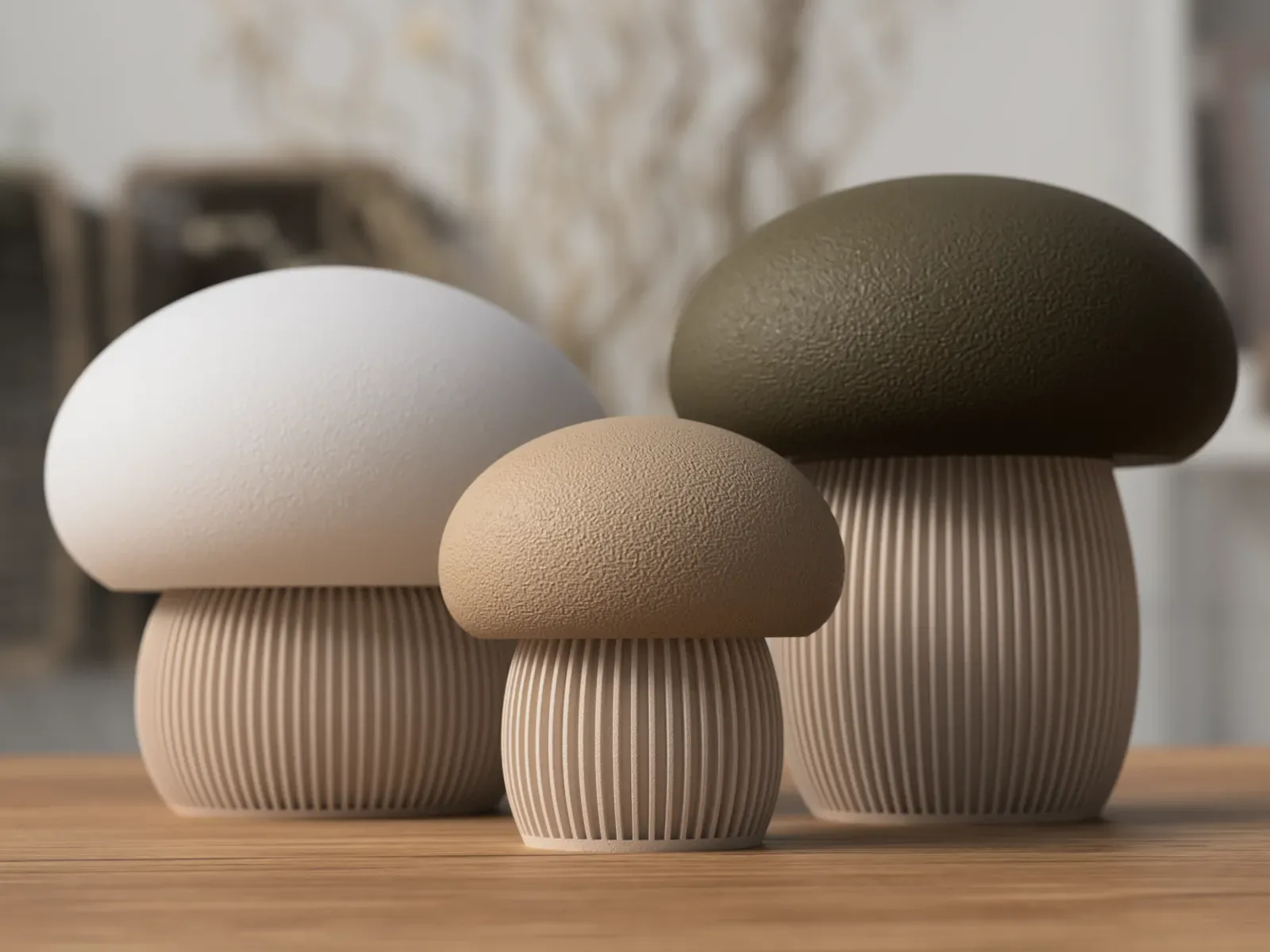 Hongos decorativos japandi impreso en 3D, foto 4