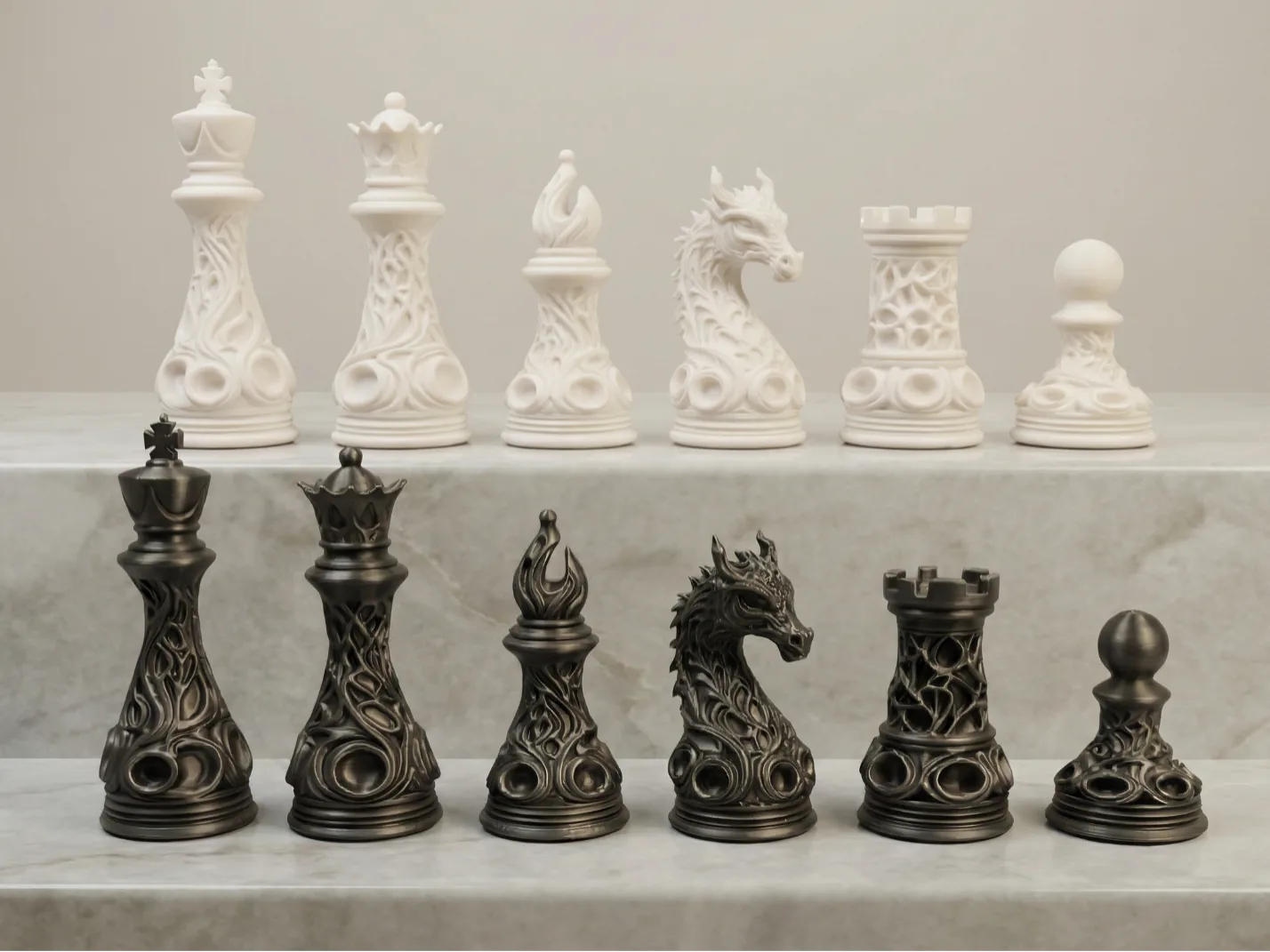 Ajedrez dragón (piezas) impreso en 3D