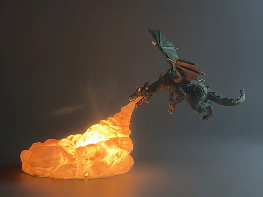 Lámpara dragón que escupe fuego