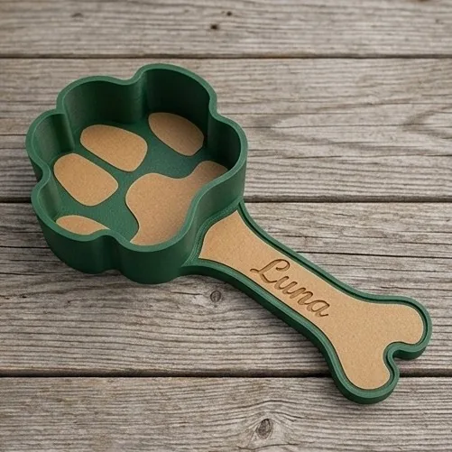 Medidor de comida huella y hueso con nombre impreso en 3D, foto 5