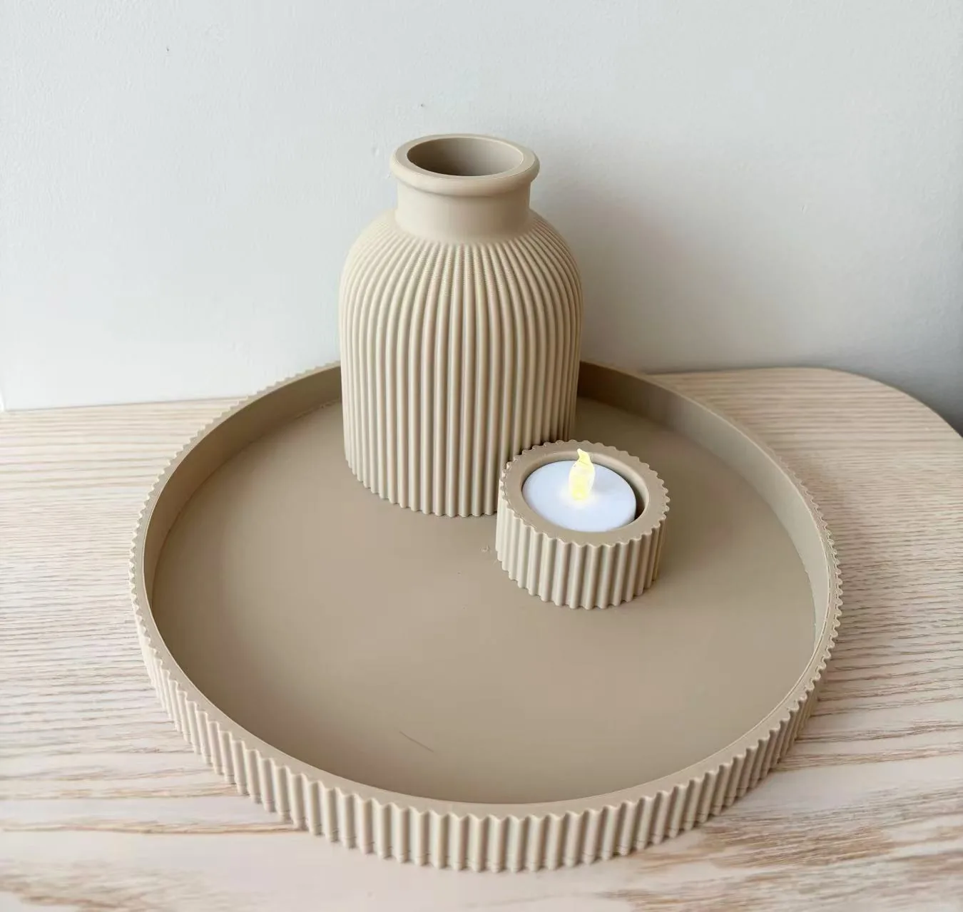 Set de escritorio wabi-sabi: jarrón, portavela LED y bandeja impreso en 3D, foto 5