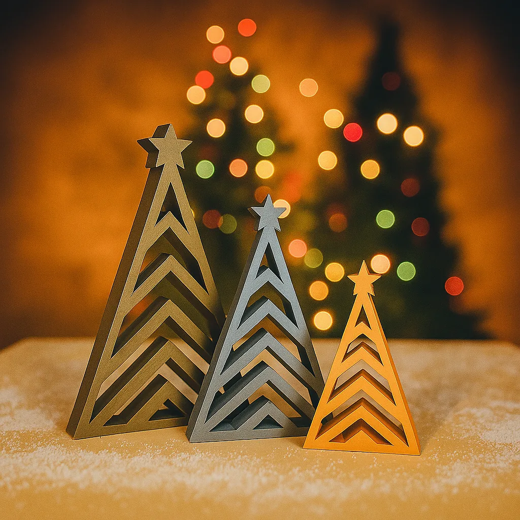 Set de árboles navideños geométricos impreso en 3D, foto 3