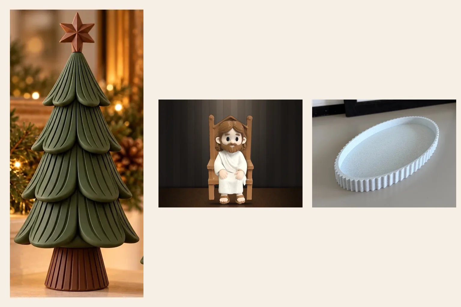 Conjunto de Natal minimalista: arvorezinha, Jesus sentado e bandeja
