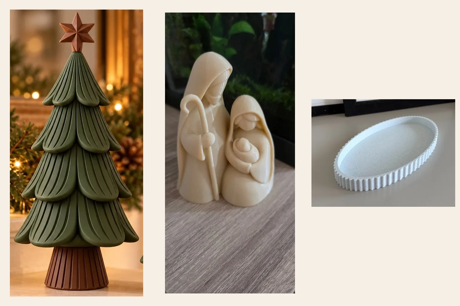 Minimalist Christmas set: little tree, Holy Family and tray