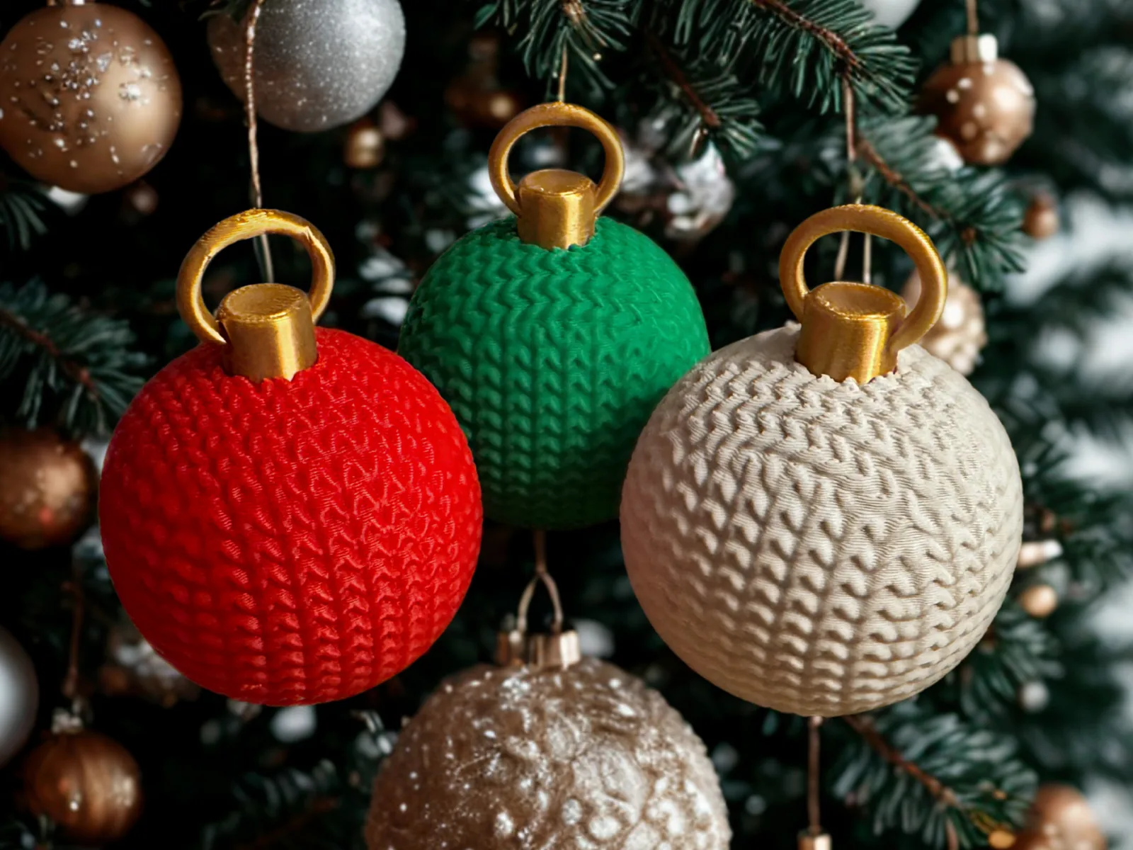 Bola tejida con tapa para el árbol de Navidad