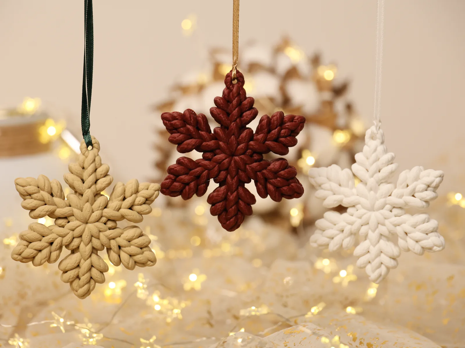 Floco de neve tricotado, enfeite de Natal