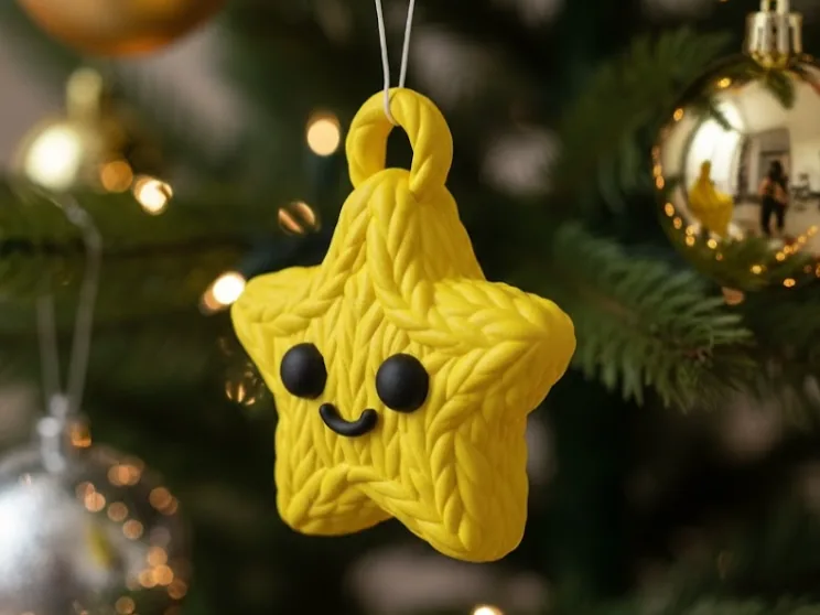 Estrella tejida con carita, adorno navideño
