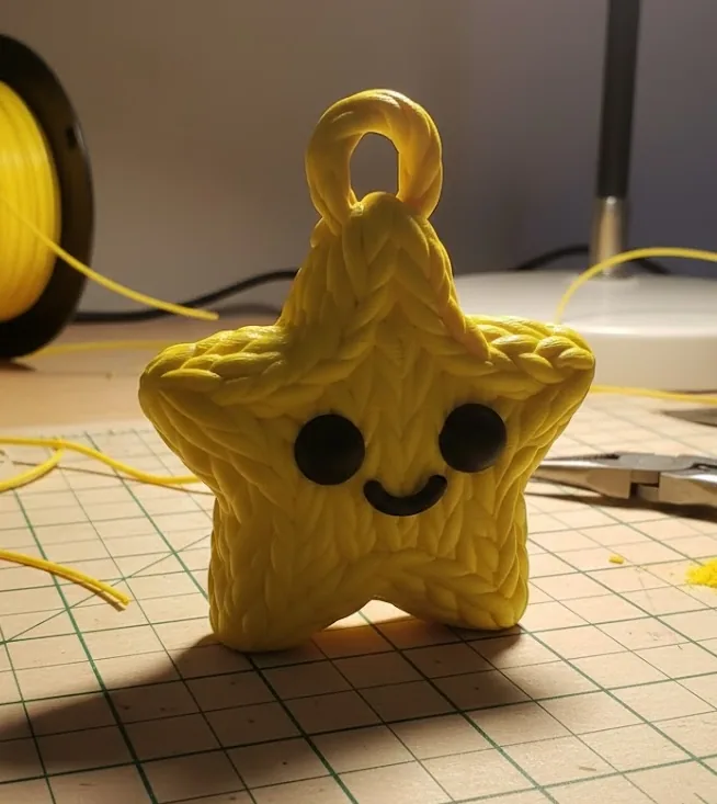 Estrella tejida con carita, adorno navideño impreso en 3D, foto 3