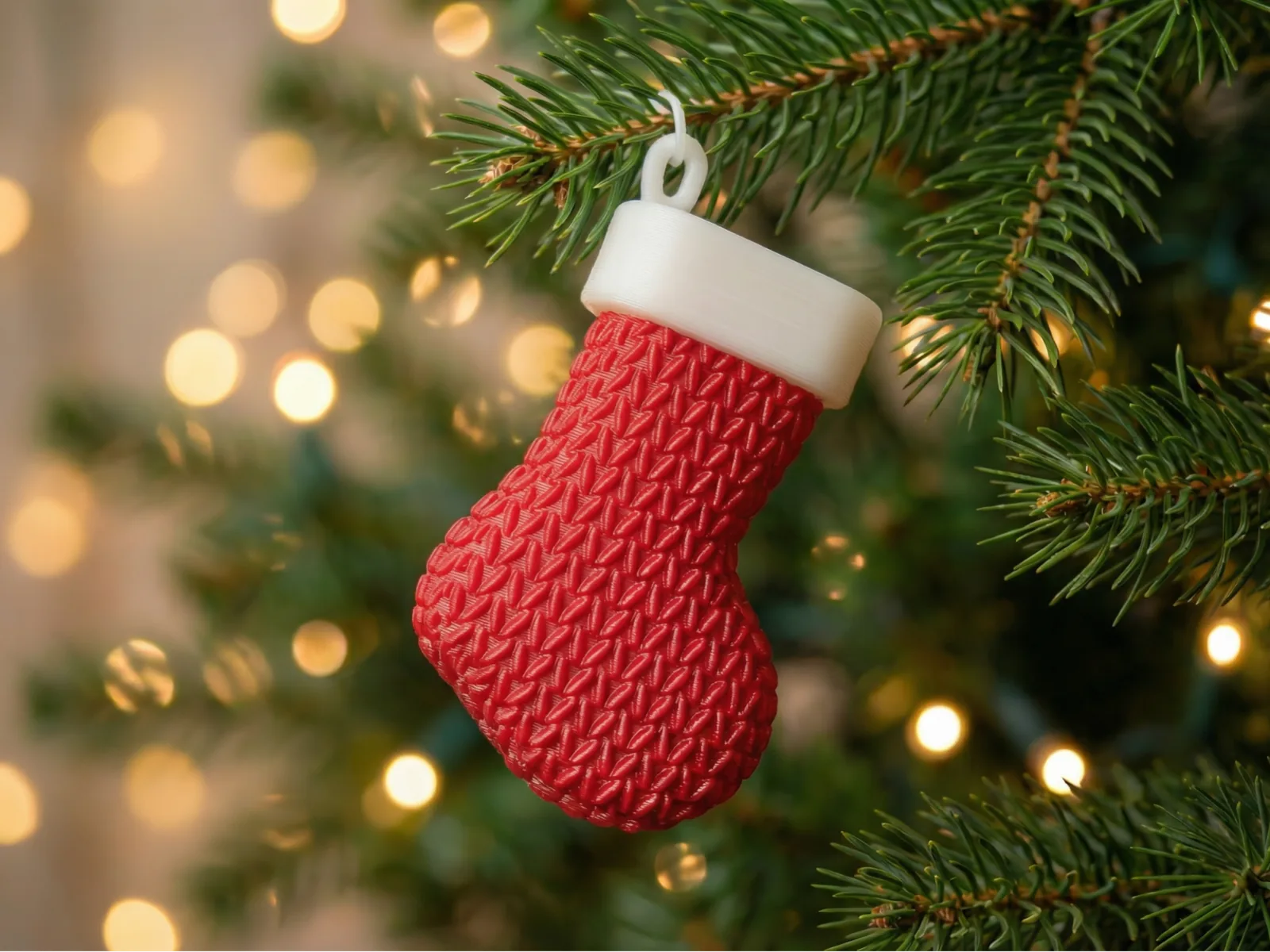 Meia de Natal tricotada, enfeite para pendurar