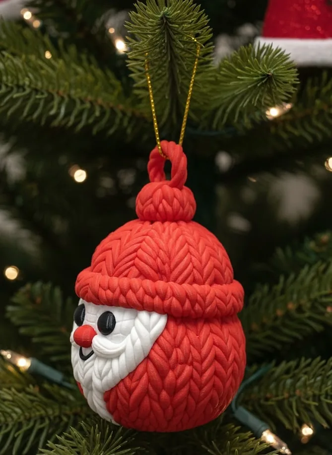 3D printed Round knitted Santa with loop, photo 3