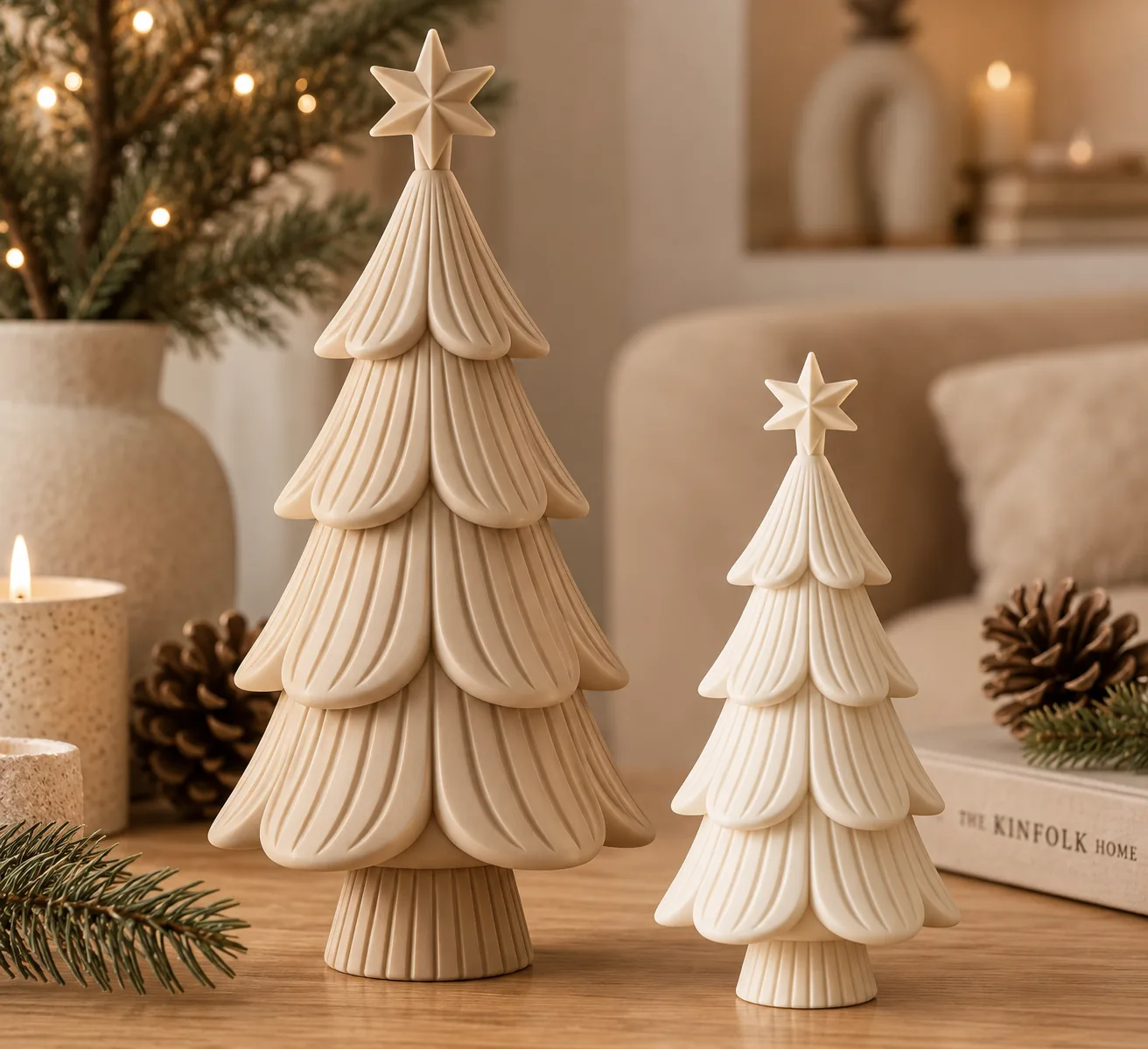 Set de arbolitos navideños Japandi impreso en 3D, foto 3