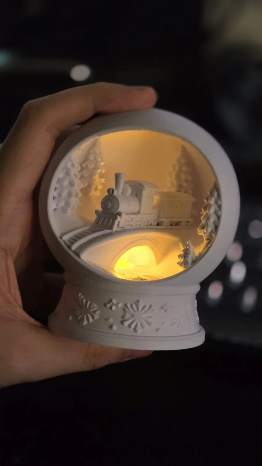 Globo de nieve con tren impreso en 3D, foto 3