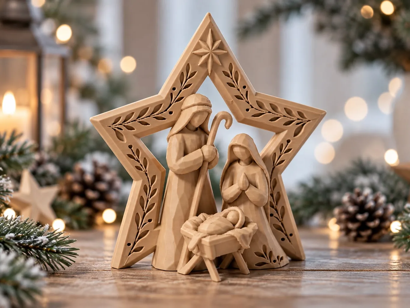 Nacimiento en estrella tallada impreso en 3D