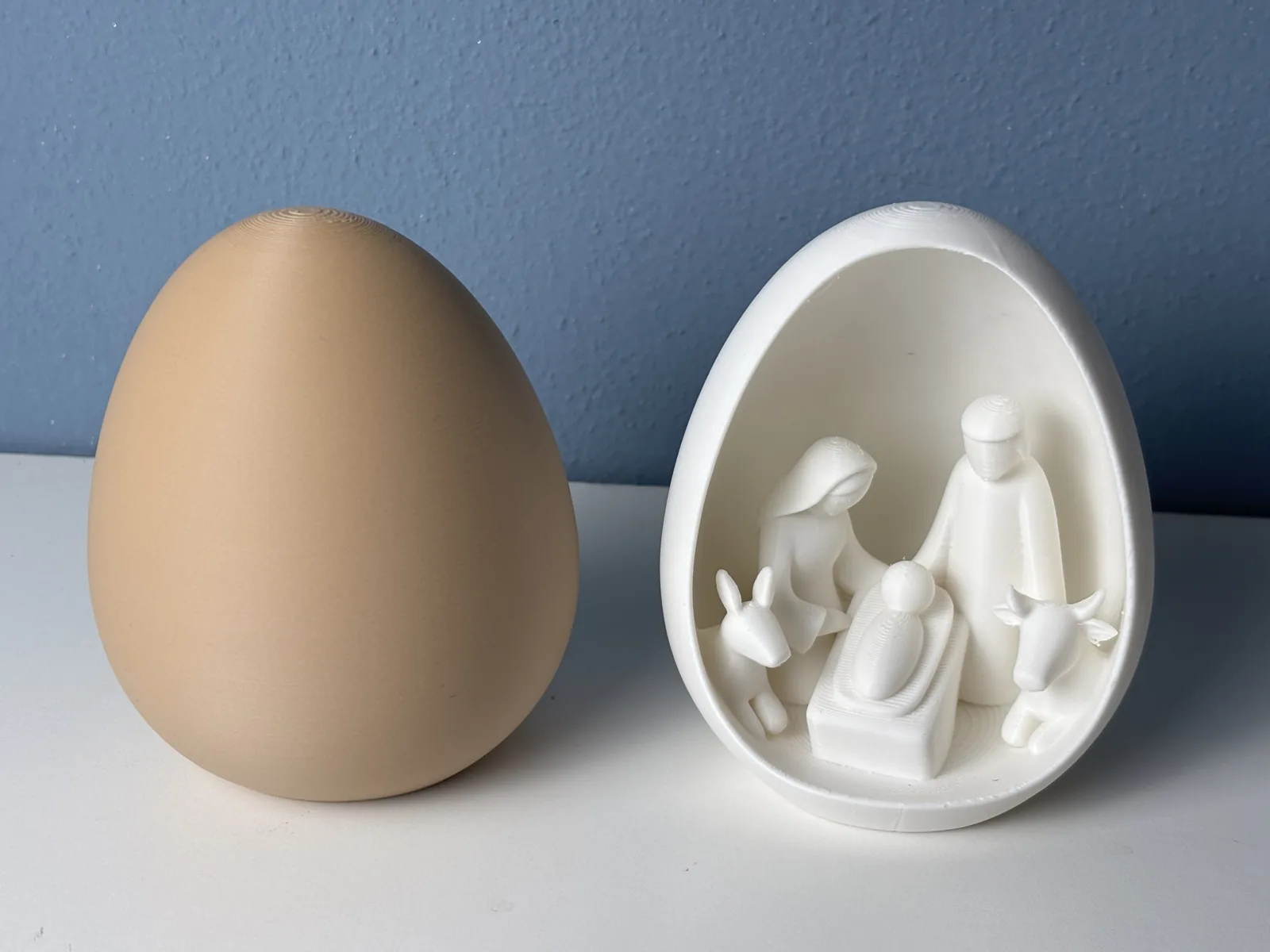 Nacimiento en cascarón con buey y burro impreso en 3D, foto 4