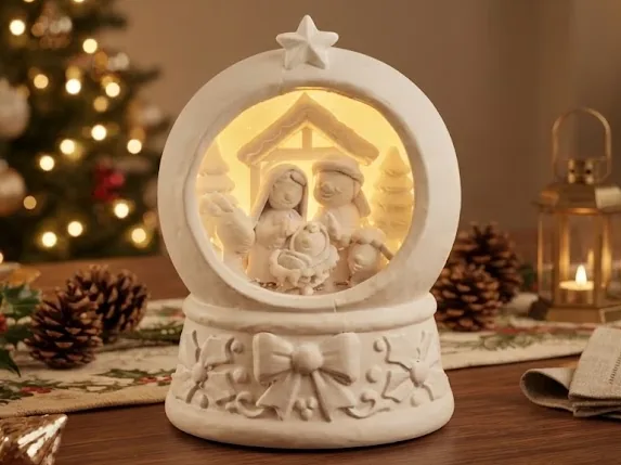 Pesebre en globo de nieve con luz