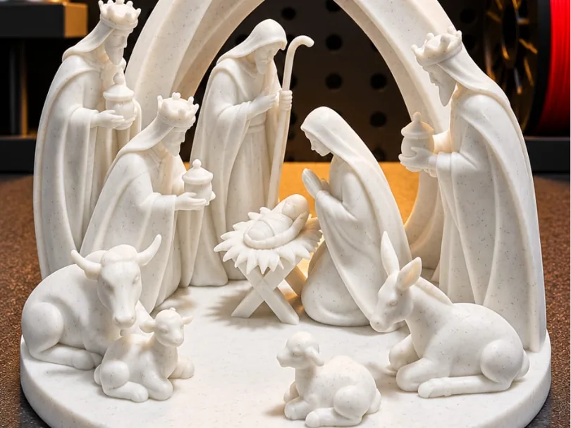 Pesebre minimalista con arco y Reyes Magos