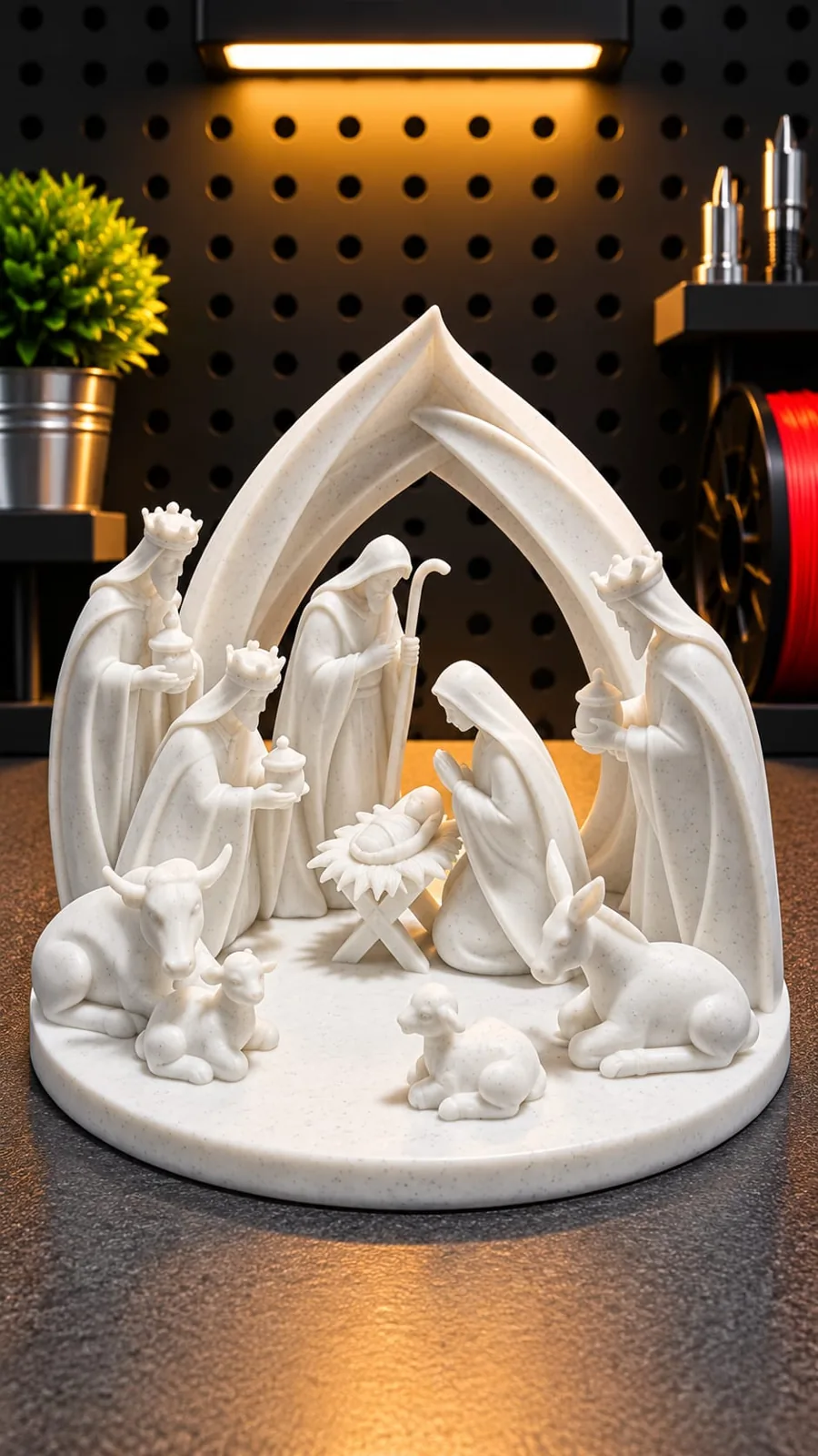 Pesebre minimalista con arco y Reyes Magos impreso en 3D, foto 3