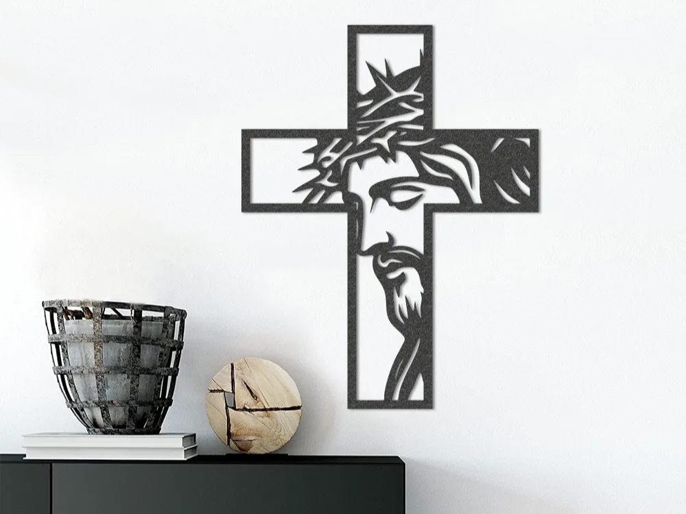 Cross Wall Art with the Face of Christ